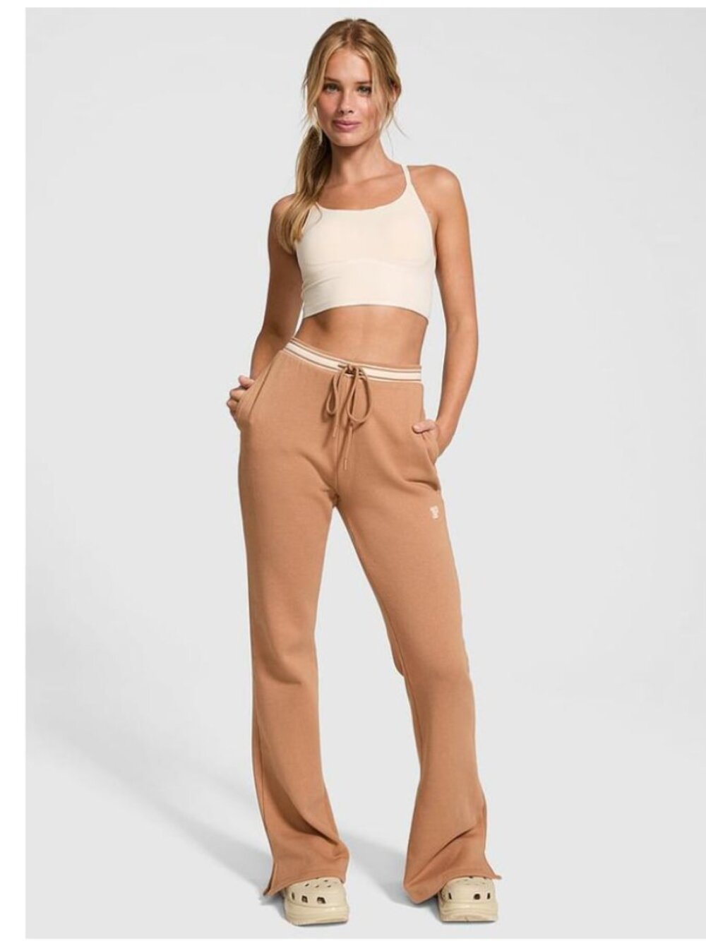 PINK Victoria's Secret Brown /Ivory Ivy Fleece Classic Fit Sweatpants XL NWT